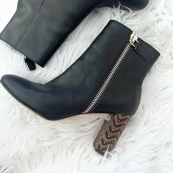 JAMES CHAN | Delia Black Ankle Boots Booties Herringbone Chevron | Size 8.5 - Picture 6 of 13